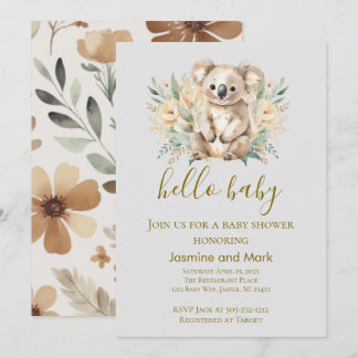 Hej Baby Boho Neutral Koalabjörn Inbjudningar