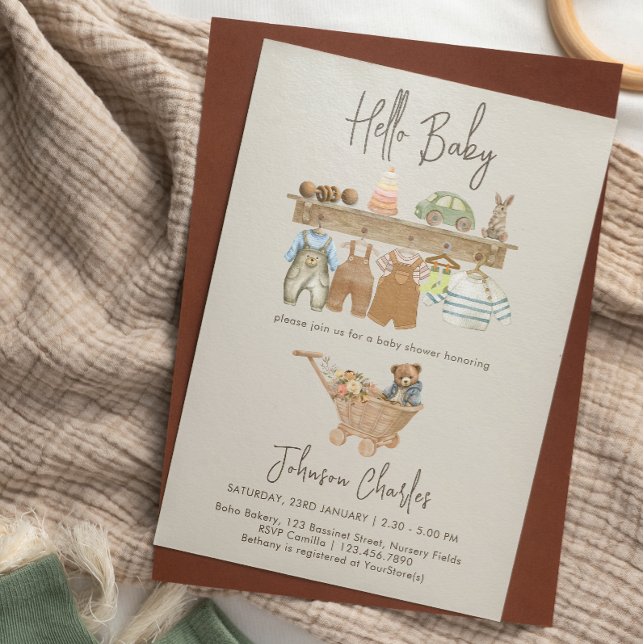 Hej Baby Boho Nursery Cute Neutralt Baby Shower Inbjudningar (Hello Baby Boho Nursery Cute Neutral Baby Shower Invitation)