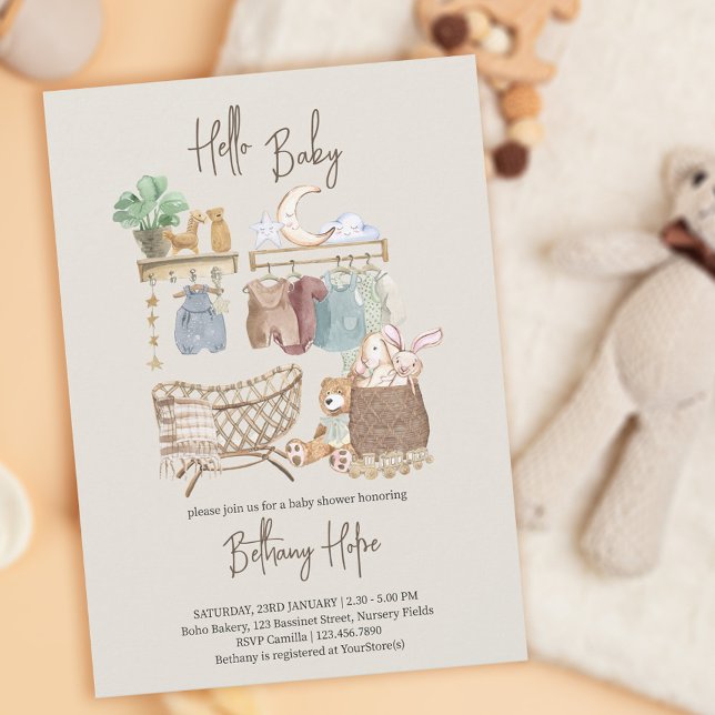 Hej Baby Boho Nursery Neutralt Baby Shower Inbjudningar (Skapare uppladdad)