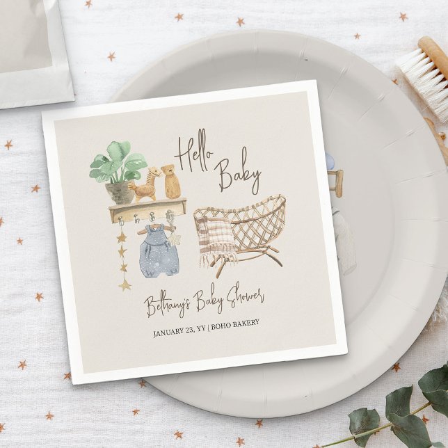 Hej Baby Boho Nursery Neutralt Baby Shower Pappersservett (Hello Baby napkins from my Boho Nursery baby shower Collection)