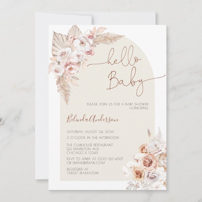 Hej Baby Boho Pampas Grass Baby Shower Inbjudningar (Framsida)