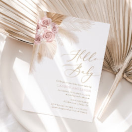 Hej Baby Boho Pampas Grass Girl Baby Shower Inbjudningar