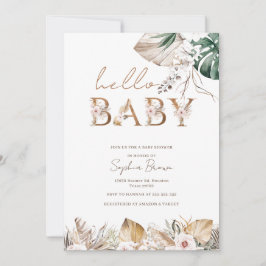 Hej Baby Boho Watercolor Blommigt Baby Shower Inbjudningar