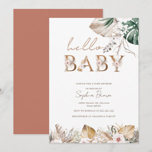 Hej Baby Boho Watercolor Blommigt Baby Shower Inbjudningar