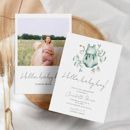 Hej Baby Boho Watercolor Boy Shower Inbjudningar