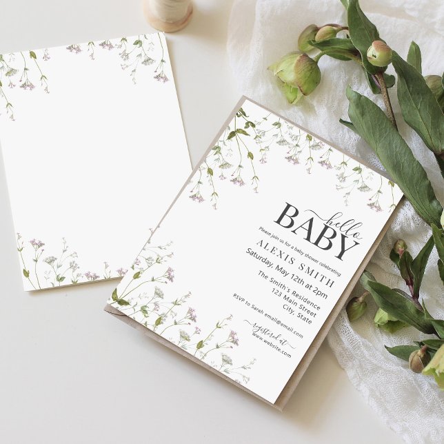 Hej Baby Boho Wildbloms Blommigt Baby Shower Inbjudningar (Skapare uppladdad)