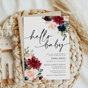 Hej Baby Burgundy Blush Baby Shower-inbjudan Inbjudningar