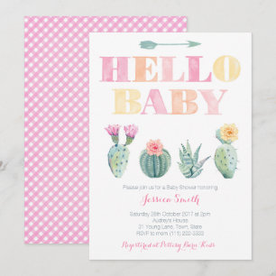 Hej Baby! Cactus Baby Shower eller Sip and See Inbjudningar
