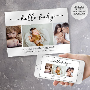 Hej Baby Calligraphy 3 Photo Birth Meddelande