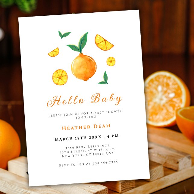 Hej Baby Citrus Orange Farm Baby Shower Inbjudningar (Hello Baby Citrus Orange Farm Baby Shower Invitation)