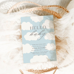 Hej Baby   Cloud Nine Blue Boy Shower Inbjudningar