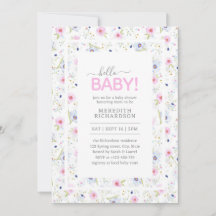 Hej Baby Cute Blommigt Rosa Blue Girl Baby Shower