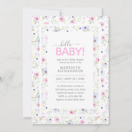 Hej Baby Cute Blommigt Rosa Blue Girl Baby Shower Inbjudningar