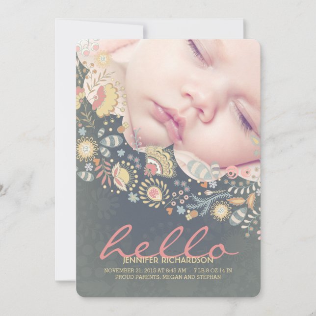 Hej Baby Cute Tillkännagivande för födelse Meddelande (Framsida)