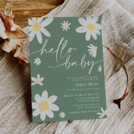 Hej Baby Daisy Sage Grönt Baby Shower-inbjudan för Inbjudningar