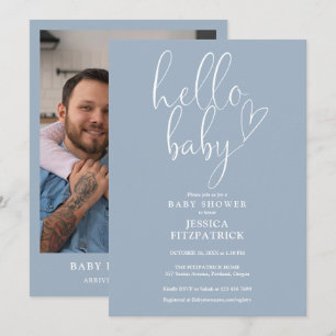 Hej Baby Dammig Blå Pojke Foto Baby Shower Inbjudningar
