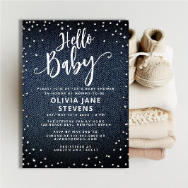 Hej Baby Denim Diamonds Neutralt Baby Shower Inbjudningar