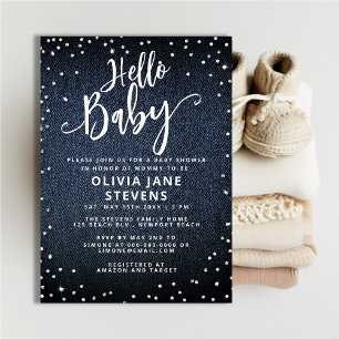 Hej Baby Denim Diamonds Neutralt Baby Shower Inbjudningar