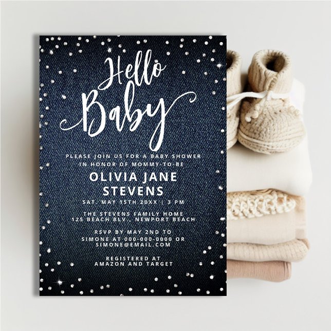 Hej Baby Denim Diamonds Neutralt Baby Shower Inbjudningar (Skapare uppladdad)