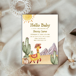 Hej Baby Desert Cactus Llama Cowboy Baby Shower Inbjudningar