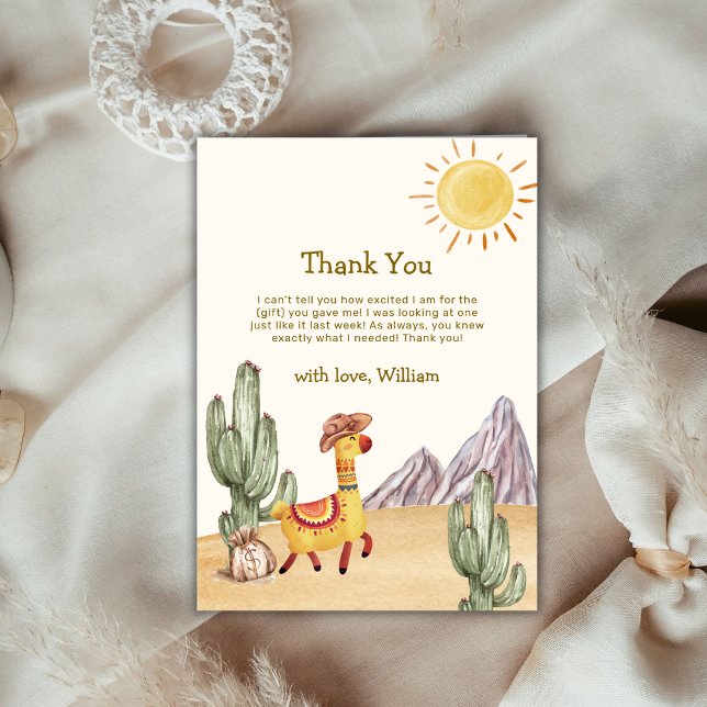 Hej Baby Desert Cactus Llama Cowboy Baby Shower Tack Kort (Hello Baby Desert Cactus Llama Cowboy Baby Shower Thank You Card)