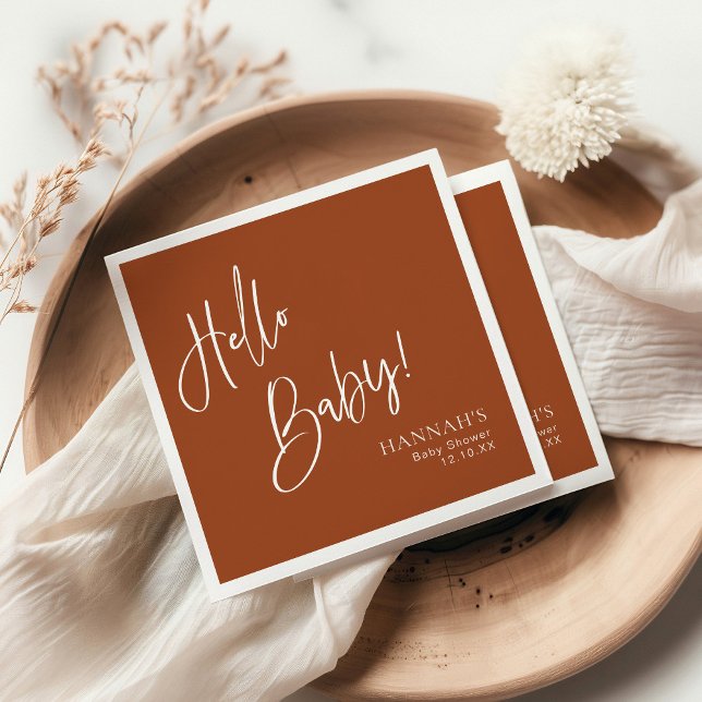 Hej Baby Earthy Terracotta Bohemian Baby Shower Pappersservett (Skapare uppladdad)