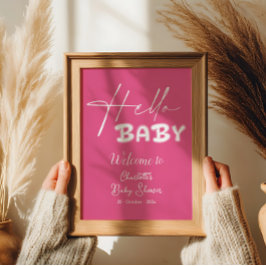 Hej Baby Elegant Mörk  Rosa Baby Shower Välkommen Poster