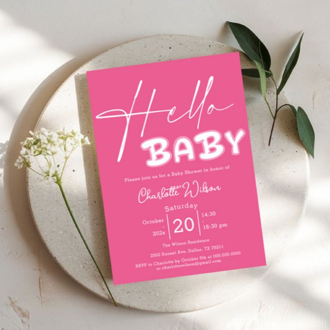 Hej Baby Elegant Mörk  Rosa Babykläder Inbjudningar (Skapare uppladdad)