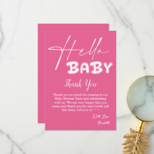 Hej Baby Elegant Mörk Rosa Bebis Shower Tack Kort