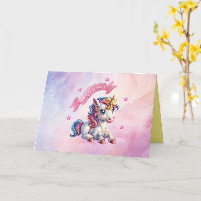 Hej Baby Enhörningsdesign Kort (Gul blomma)