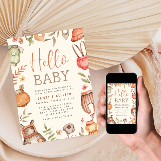 Hej Baby Fall Boho Clothes Baby Shower Inbjudningar (Skapare uppladdad)