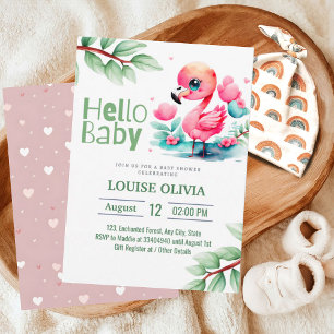 Hej Baby Flamingo Eucalyptus Baby Shower Inbjudningar