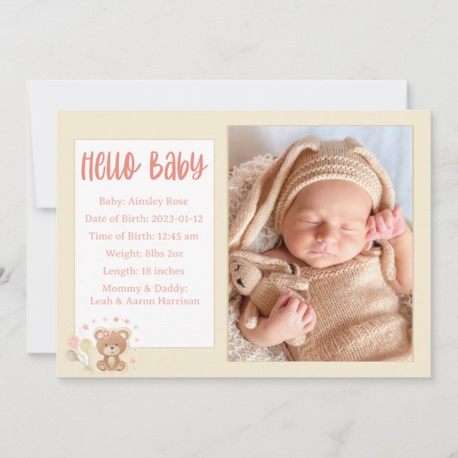 Hej Baby födelsekort Meddelande (Framsida)