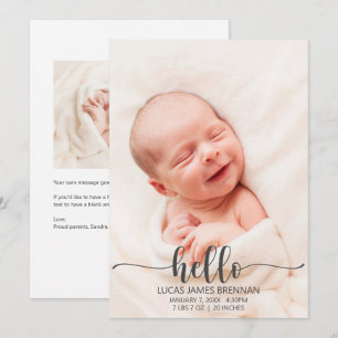 Hej Baby födelsemeddelandekort Meddelande