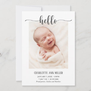 Hej Baby födelsemeddelandekort Meddelande