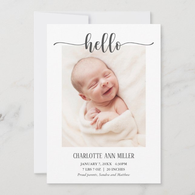 Hej Baby födelsemeddelandekort Meddelande (Framsida)