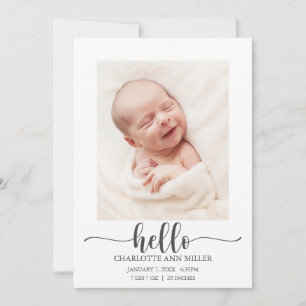 Hej Baby födelsemeddelandekort Meddelande