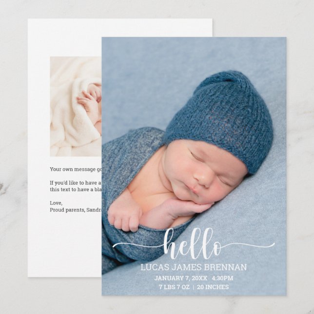 Hej Baby födelsemeddelandekort Meddelande (Fram/baksida)