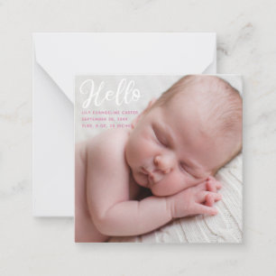 Hej Baby Foto Enkel Rosa Födelseannons Anteckningskort