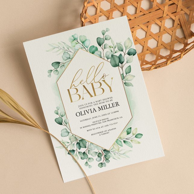 Hej Baby Greenery Eucalyptus Watercolor Shower Inbjudningar (Skapare uppladdad)
