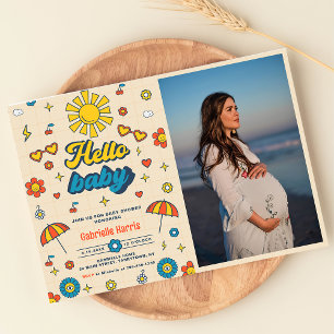 Hej Baby Groovy Retro Baby Shower Party Photo Inbjudningar