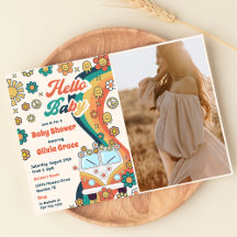 Hej Baby Groovy Retro Blommigt Baby Shower Party