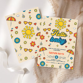 Hej Baby Groovy Retro Daisy Baby Shower Party Inbjudningar