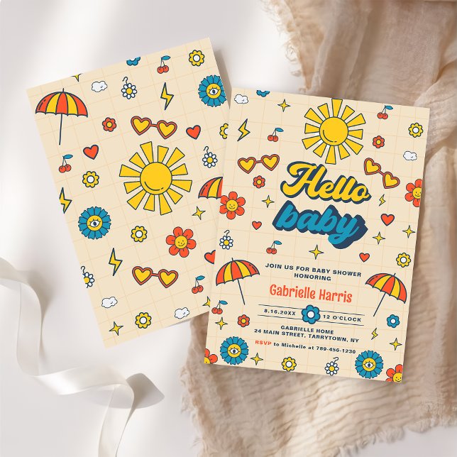 Hej Baby Groovy Retro Daisy Baby Shower Party Inbjudningar (Skapare uppladdad)