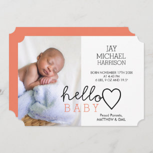 Hej Baby Heart Birth Notice of Meddelande