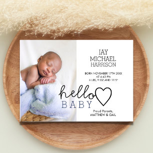 Hej Baby Heart Boys Birth Meddelande