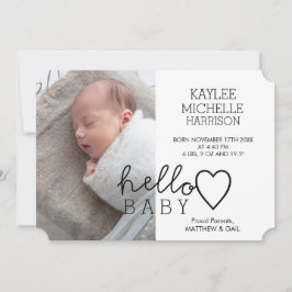 Hej Baby Heart Girls Birth Notice Meddelande