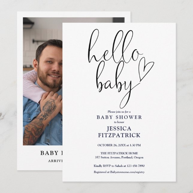 Hej Baby Kön Neutral foto Babydusch Inbjudningar (Fram/baksida)