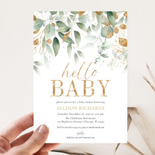 Hej Baby Kön Neutral Greenery guld dusch Neutral G Inbjudningar
