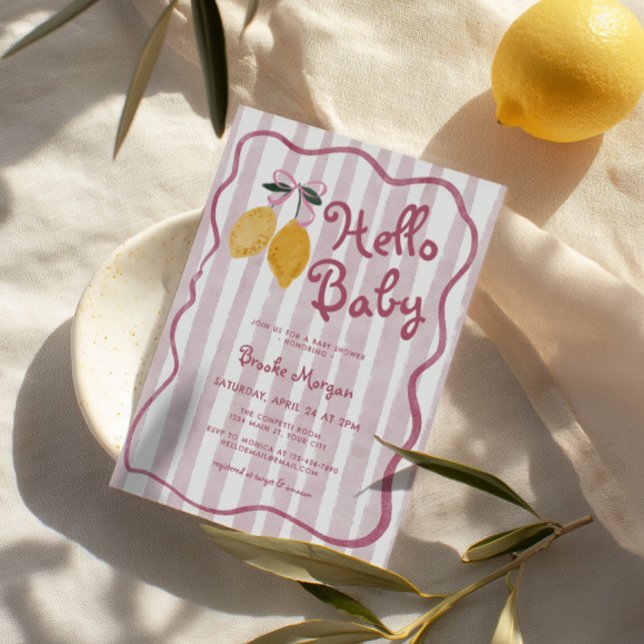 Hej Baby Lemon Bows Girls Baby Shower Inbjudningar (Hello Baby Lemon Baby Shower Invite)